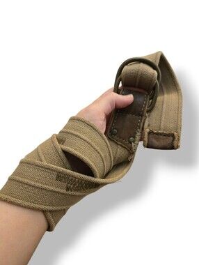 VTG Z-Brand Dirtbag Grunge Military Canvas Belt 40" Distressed Y2k Double Ring